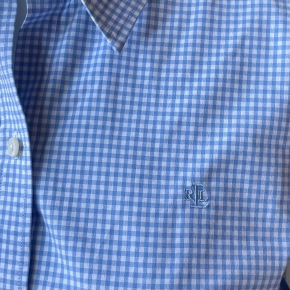 Ralph Lauren Shirt XS 100% Cotton Button Up 3/4 Sleeve Blue White Gingham Checks - Picture 5 of 11